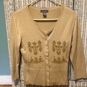 Stylish Sweater Set with Beaded Golden Accents